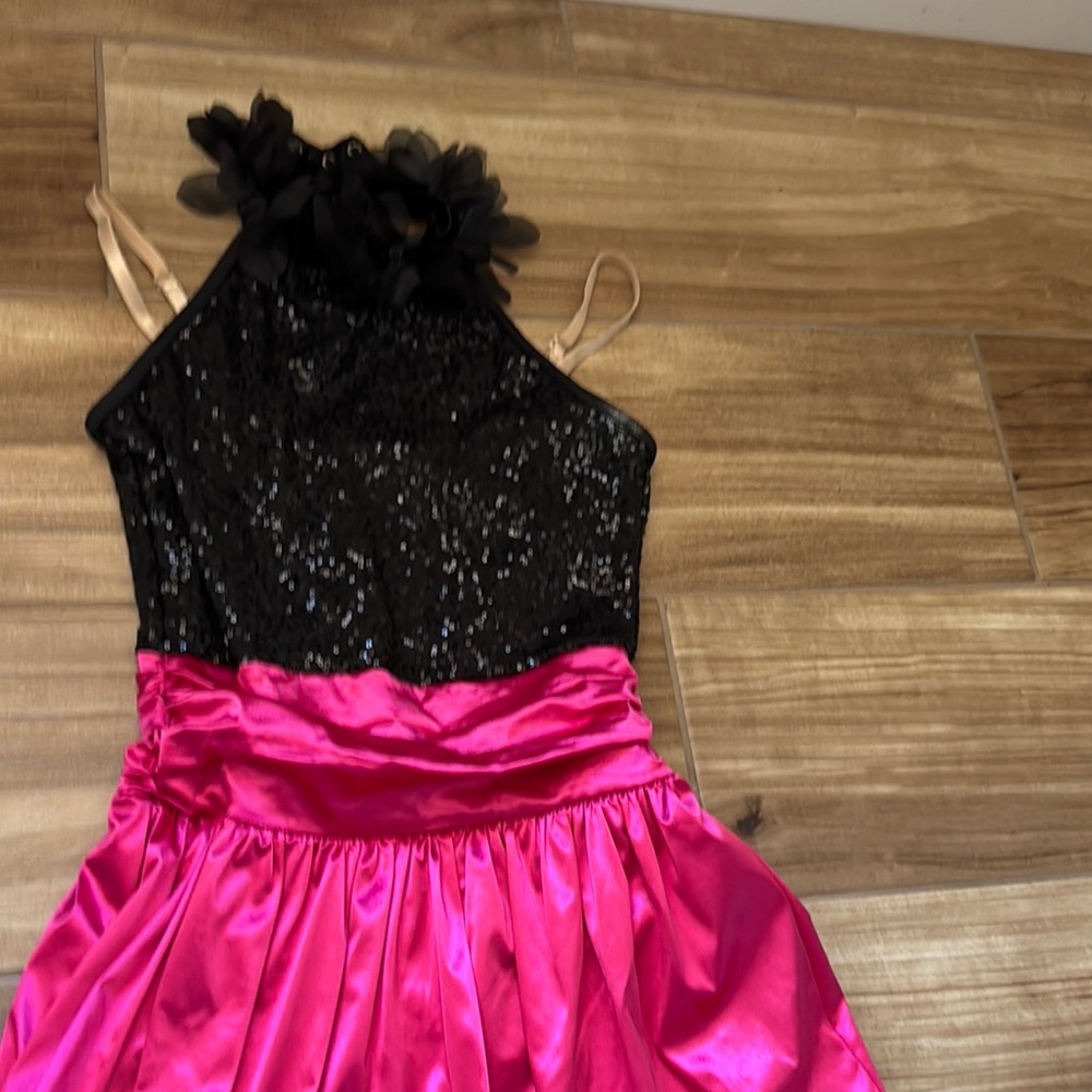 Elegant Black and Pink High-Low Dress
